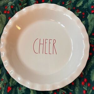 Rae Dunn Cheer Red Writing Pie Plate Dish Scalloped Edge New